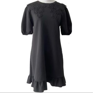 Zara Floral Embellished Puff Sleeve Ruffle Dress